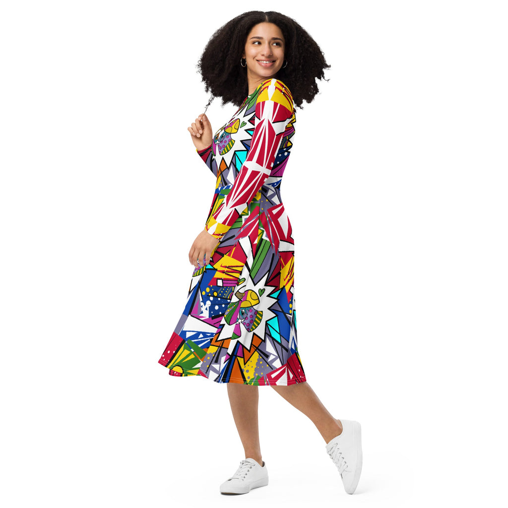 Mushmore All-over print long sleeve midi dress
