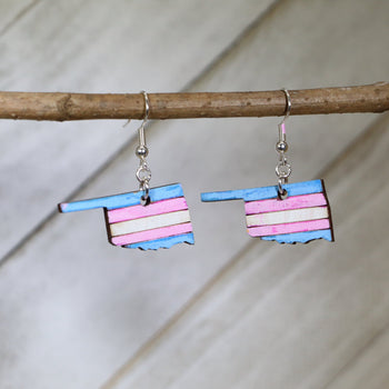 LGBTQIA+ Oklahoma Trans Wooden Dangle Earrings by Cate's Concepts, LLC