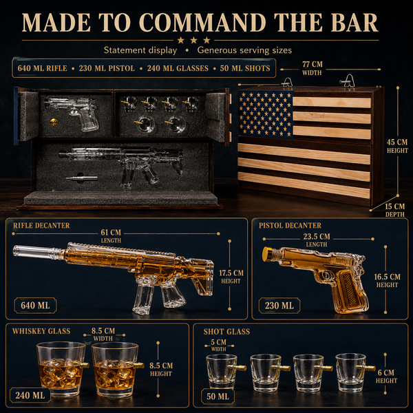 Pistol Ar15 Whiskey Decanter Set Of 2 On Hidden Storage American Flag Wall Rack By W