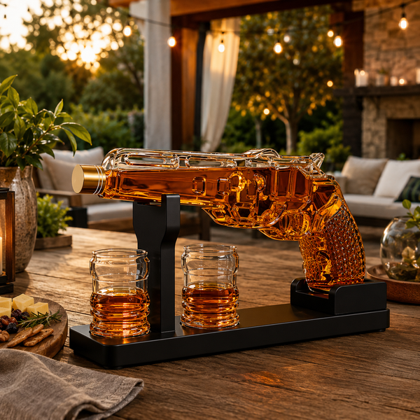 Whiskey Decanter Set 7 7 Oz With Two 1 6 Oz Shot Glasses Pistol Gun Unique Birthday Gift Ideas For S