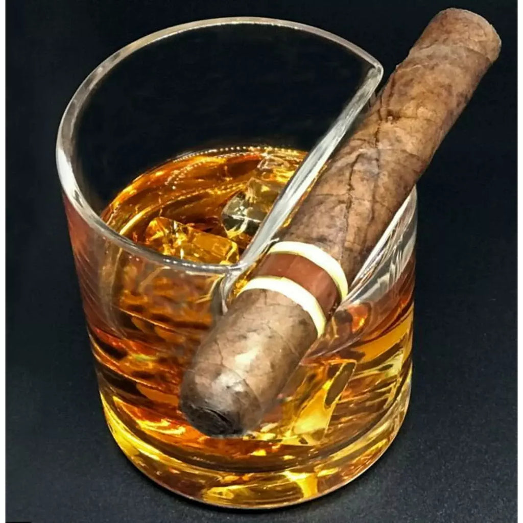 Cigar Holder Whiskey Glasses Set Of 2 Premium Barware Gift Elegant Drinkware Collection
