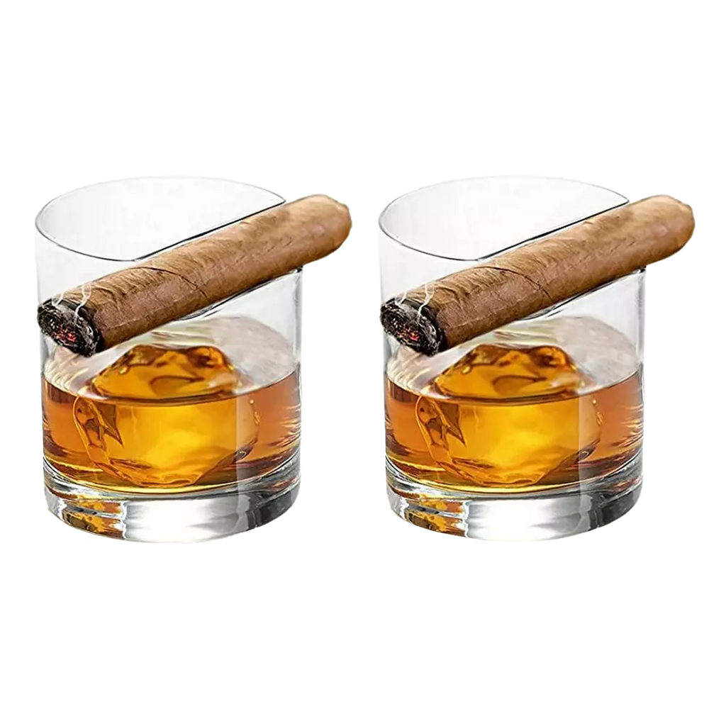 Cigar Holder Whiskey Glasses Set Of 2 Premium Barware Gift Elegant Drinkware Collection