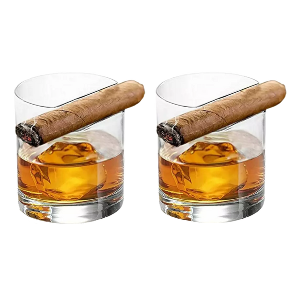 Cigar Holder Whiskey Glasses Set Of 2 Premium Barware Gift Elegant Drinkware Collection