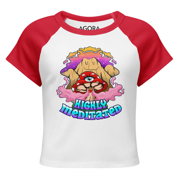 Highly Meditated Mushmore Women’s micro rib raglan baby tee