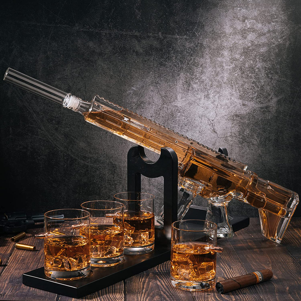 AR15 Whiskey Gun Decanter Set 1000 ml & 4 12oz Bullet Glasses by The Wine Savant - Proud Libertarian - The Wine Savant