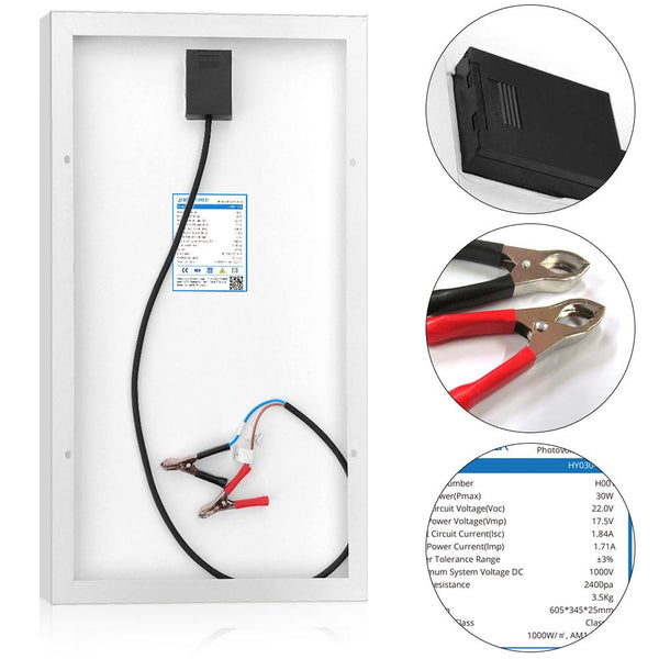 30W 12V Solar Charger Kit, 5A Charge Controller with Alligator Clips by ACOPOWER - Proud Libertarian - ACOPOWER