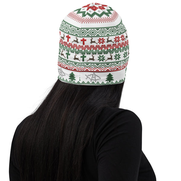 No King but Christ Ugly Christmas All-Over Print Beanie - Proud Libertarian - AnarchoChristian