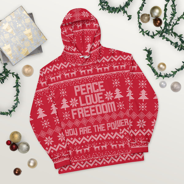 Peace Love and Freedom Ugly Christmas Sweater Unisex Hoodie - Proud Libertarian - You Are the Power