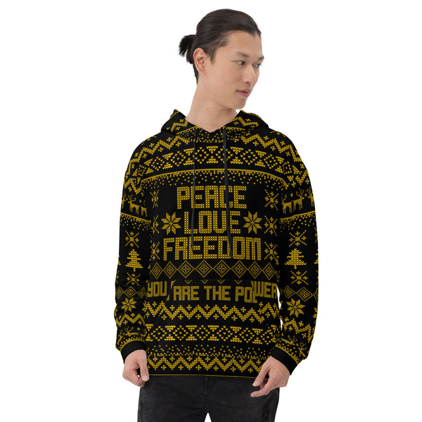 Peace Love and Freedom Ugly Holiday Sweater Unisex Hoodie - Proud Libertarian - You are the Power