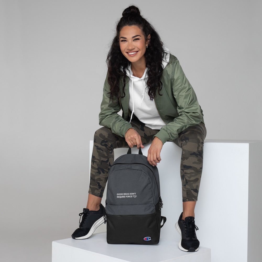 Good Ideas Don't Require Force Embroidered Champion Backpack - Proud Libertarian - The Brian Nichols Show