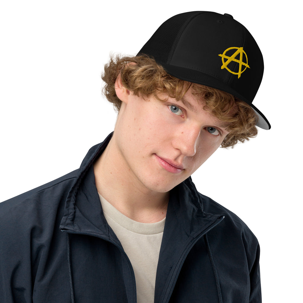 Ancap Anarchy Anarchocapitalism Black & Yellow Closed-back trucker cap - Proud Libertarian - Proud Libertarian