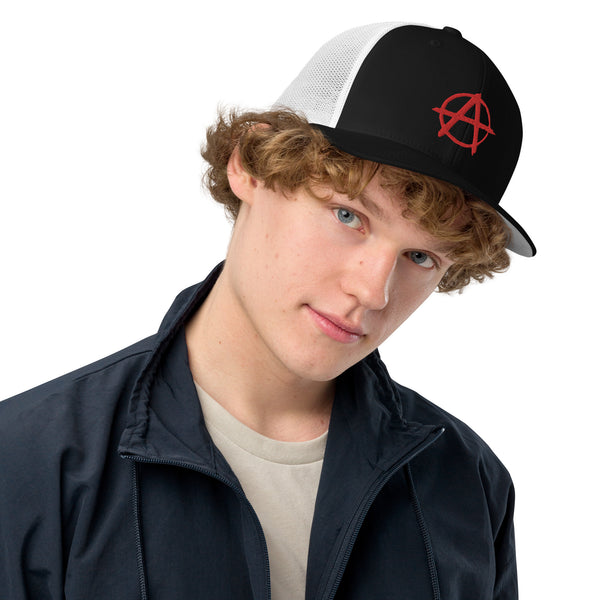 Ancom Anarchy Anarchocommunism Black & Red Closed-back trucker cap - Proud Libertarian - Proud Libertarian