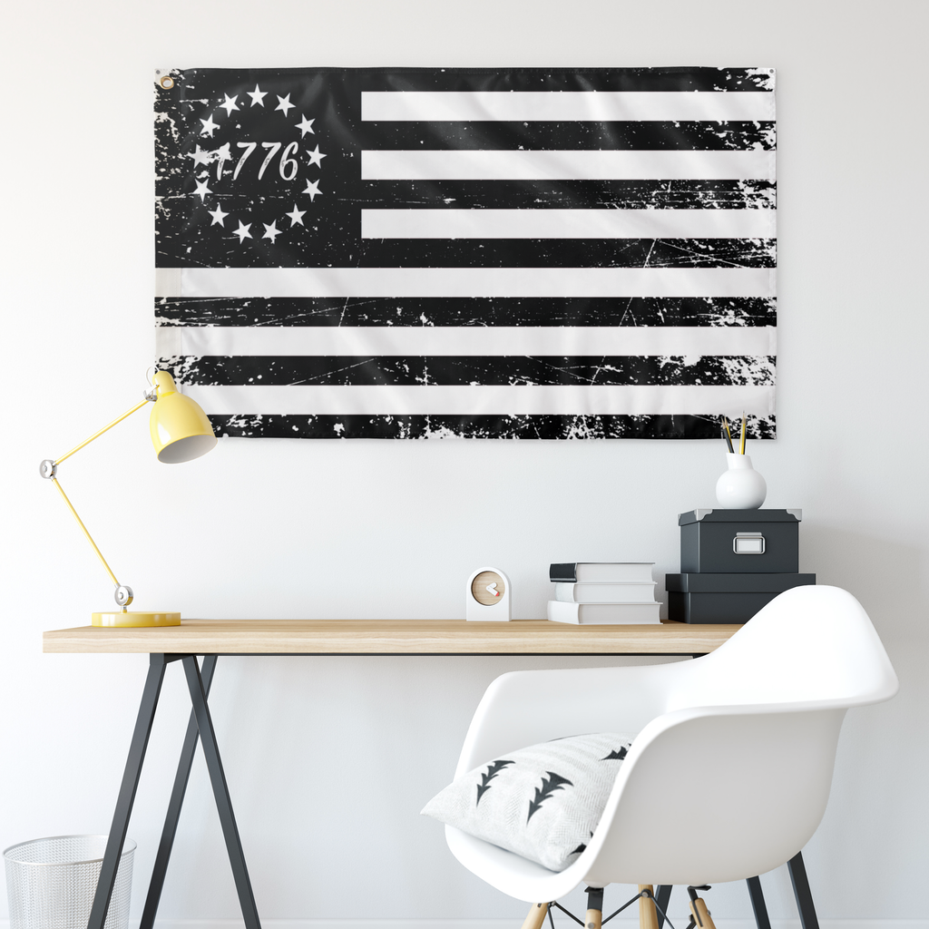 Betsy Ross Single Sided Flag Black 1776 Distressed wall art 36" x 60" - Proud Libertarian - Libertarian Frontier