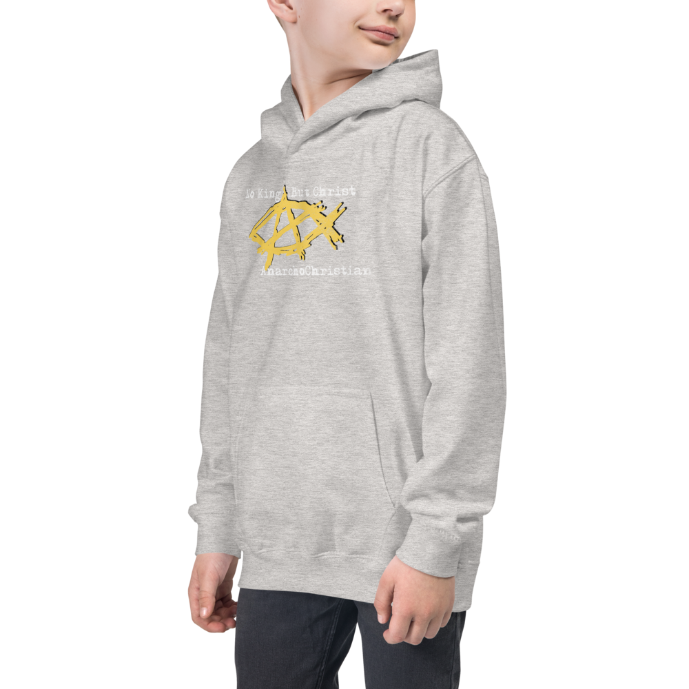 AnarchoChristian No King But Christ - Anarchist Jesus Fish Youth Kids Hoodie - Proud Libertarian - AnarchoChristian