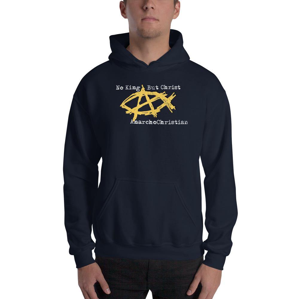 AnarchoChristian No King But Christ - Anarchist Jesus Fish Unisex Hoodie - Proud Libertarian - AnarchoChristian