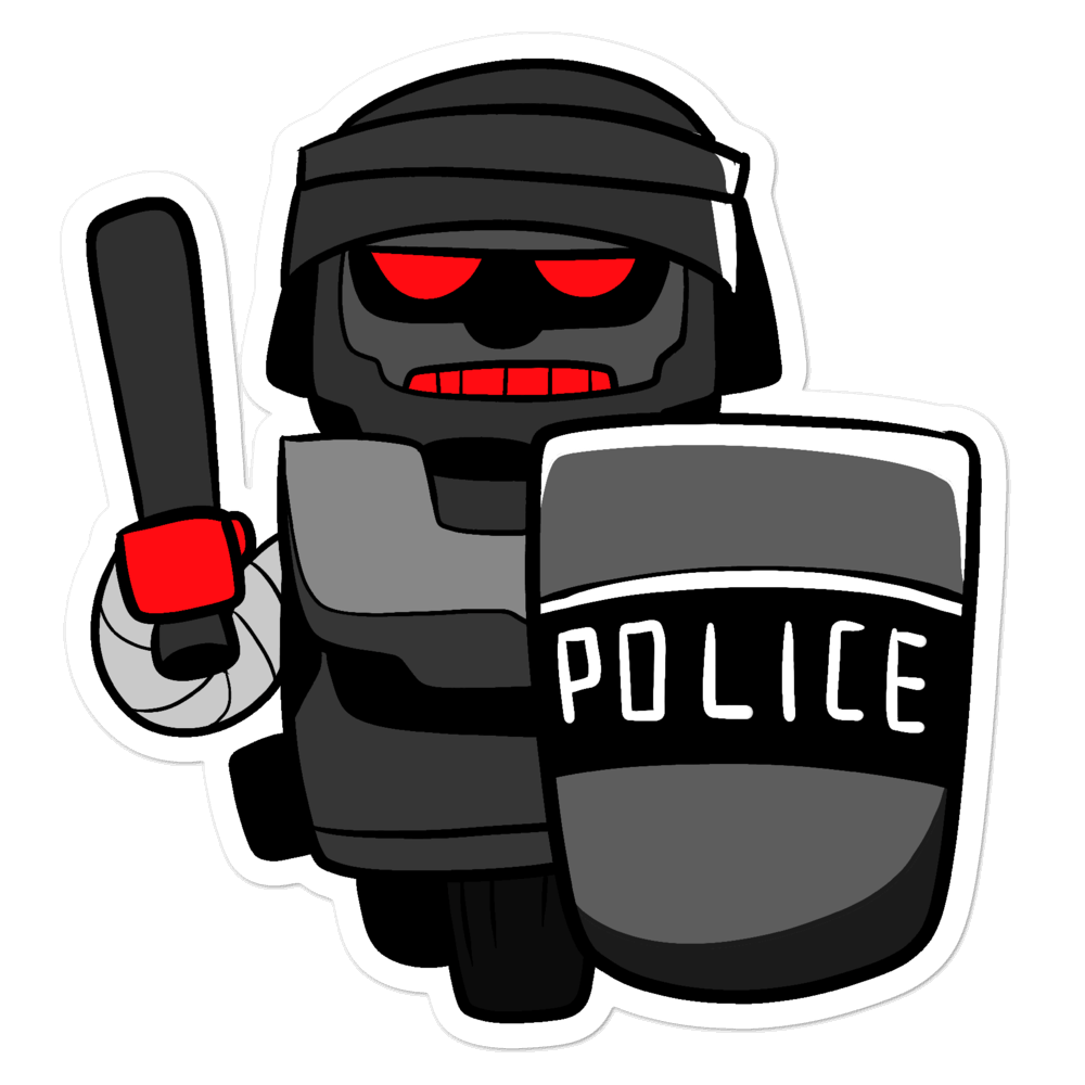 InHuman Police Robot Cartoon - Bubble-free stickers - Proud Libertarian - Cartoons of Liberty