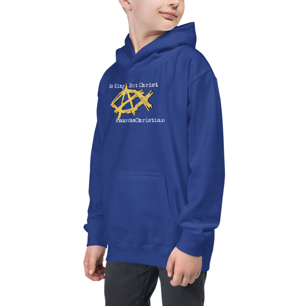 AnarchoChristian No King But Christ - Anarchist Jesus Fish Youth Kids Hoodie - Proud Libertarian - AnarchoChristian