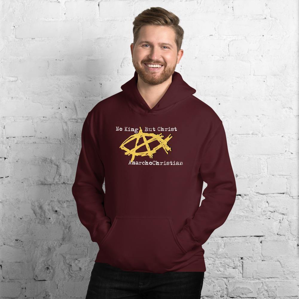 AnarchoChristian No King But Christ - Anarchist Jesus Fish Unisex Hoodie - Proud Libertarian - AnarchoChristian