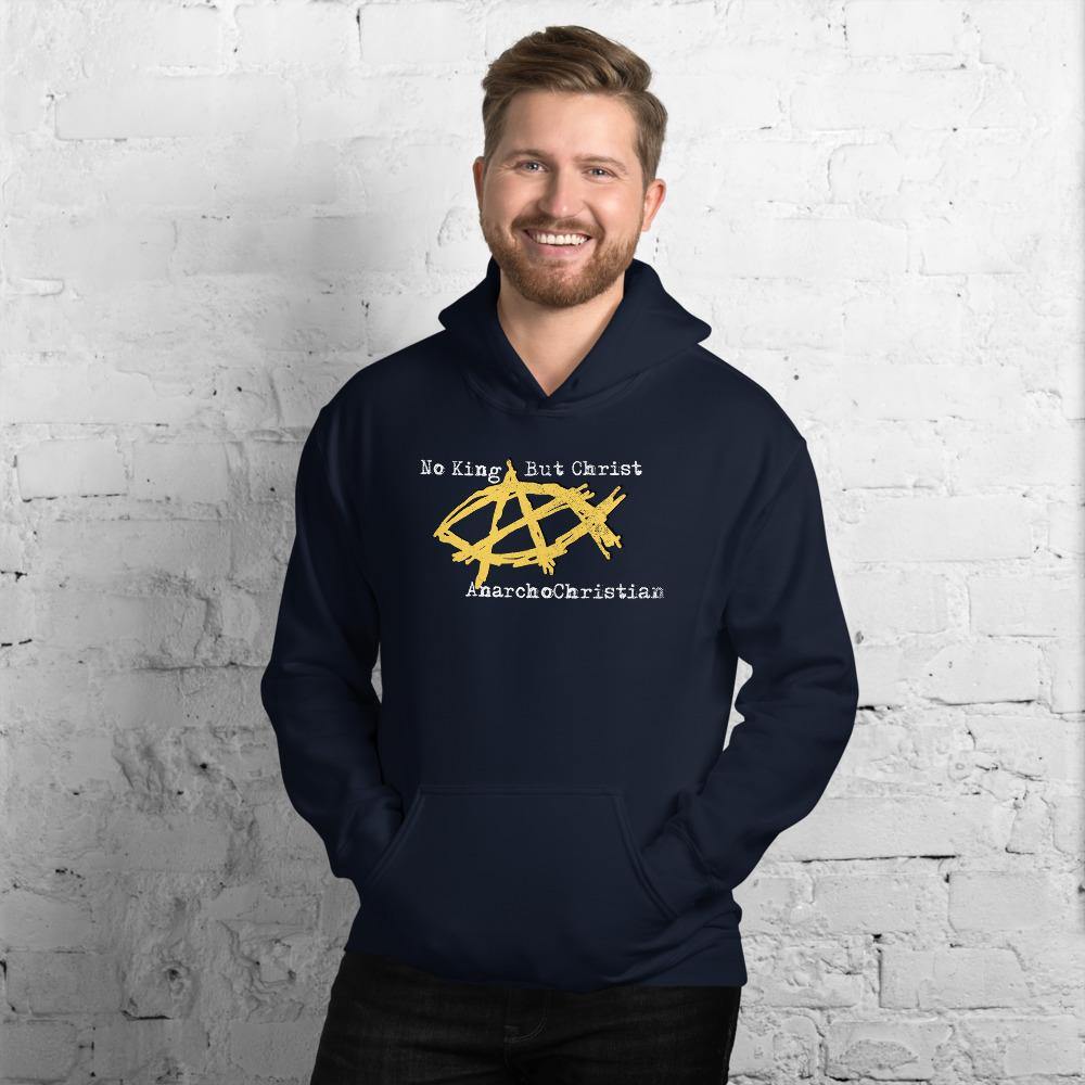 AnarchoChristian No King But Christ - Anarchist Jesus Fish Unisex Hoodie - Proud Libertarian - AnarchoChristian