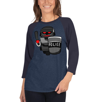 Inhuman Police Robot Cartoon 3/4 sleeve raglan shirt - Proud Libertarian - Cartoons of Liberty