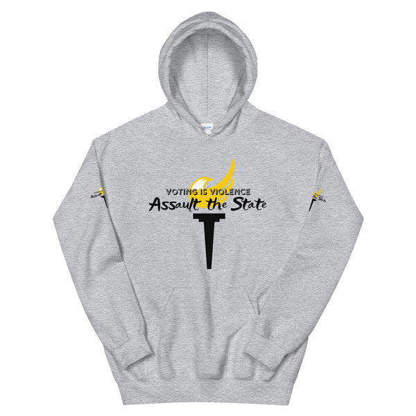 Voting is Violence - Assault the State Alaska LP Unisex Hoodie - Proud Libertarian - Alaska Libertarian Party