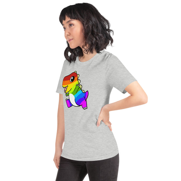 LGBTQ Tyrannosaurus Rex Cartoon Dinosaur Short-Sleeve Unisex T-Shirt - Proud Libertarian - Cartoons of Liberty