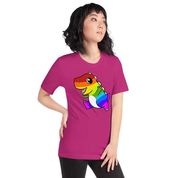 LGBTQ Tyrannosaurus Rex Cartoon Dinosaur Short-Sleeve Unisex T-Shirt - Proud Libertarian - Cartoons of Liberty