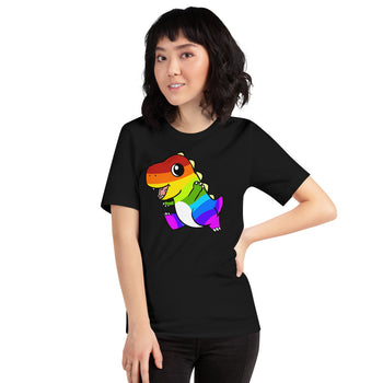 LGBTQ Tyrannosaurus Rex Cartoon Dinosaur Short-Sleeve Unisex T-Shirt - Proud Libertarian - Cartoons of Liberty