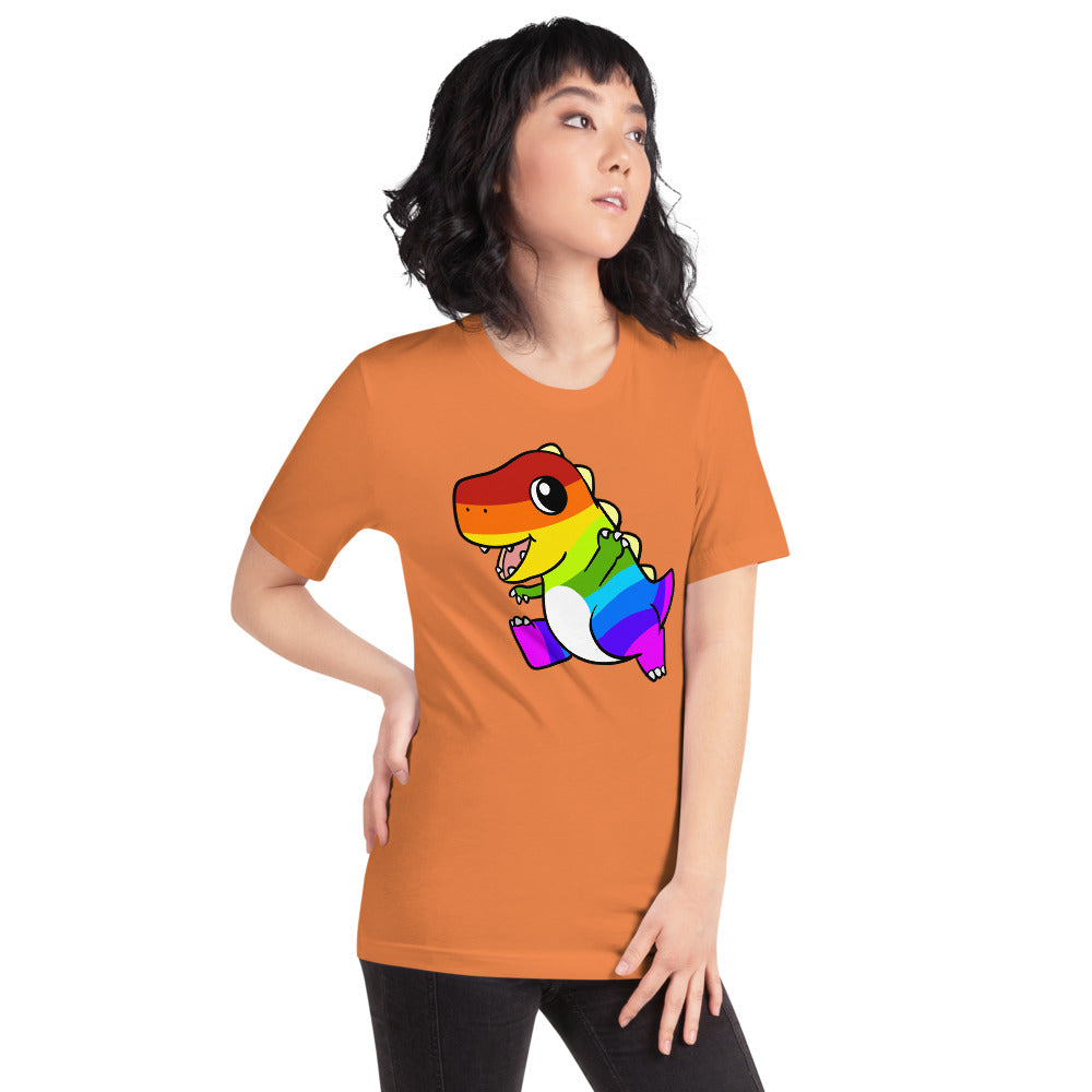 LGBTQ Tyrannosaurus Rex Cartoon Dinosaur Short-Sleeve Unisex T-Shirt - Proud Libertarian - Cartoons of Liberty