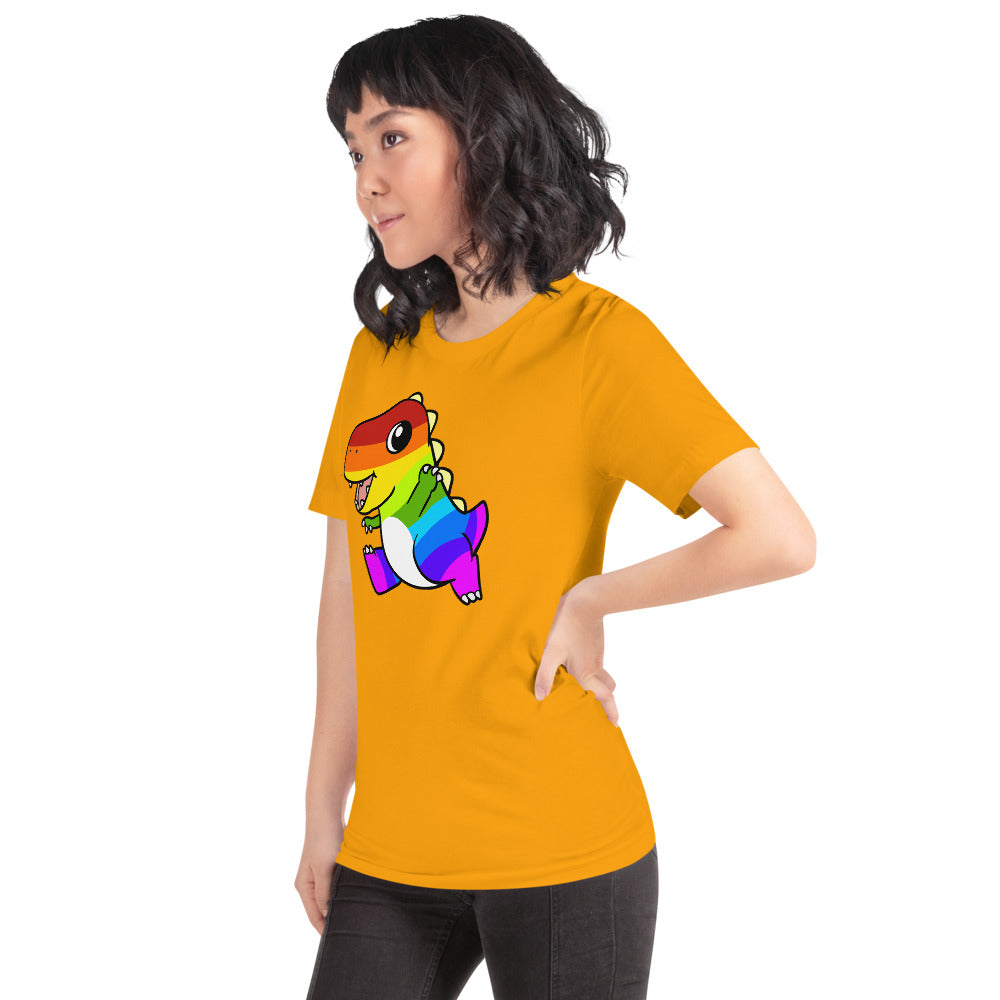 LGBTQ Tyrannosaurus Rex Cartoon Dinosaur Short-Sleeve Unisex T-Shirt - Proud Libertarian - Cartoons of Liberty