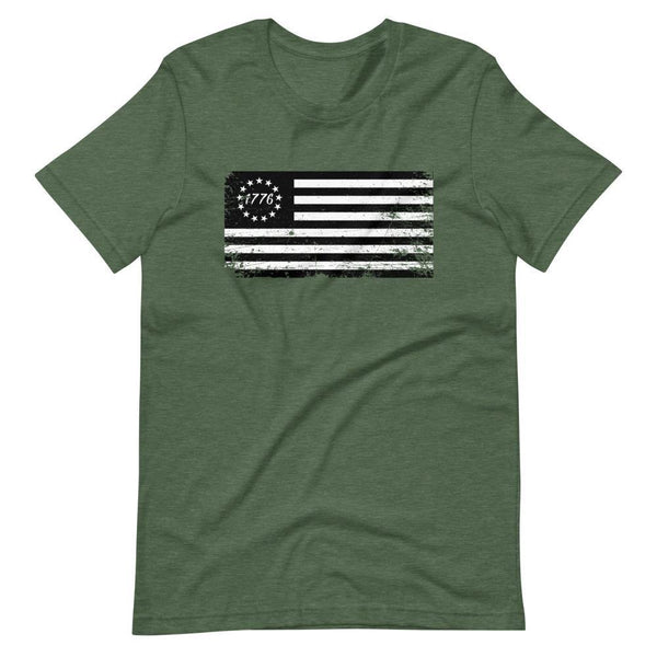 Betsy Ross Flag Black 1776 Distressed Short-Sleeve Unisex T-Shirt - Proud Libertarian - Libertarian Frontier