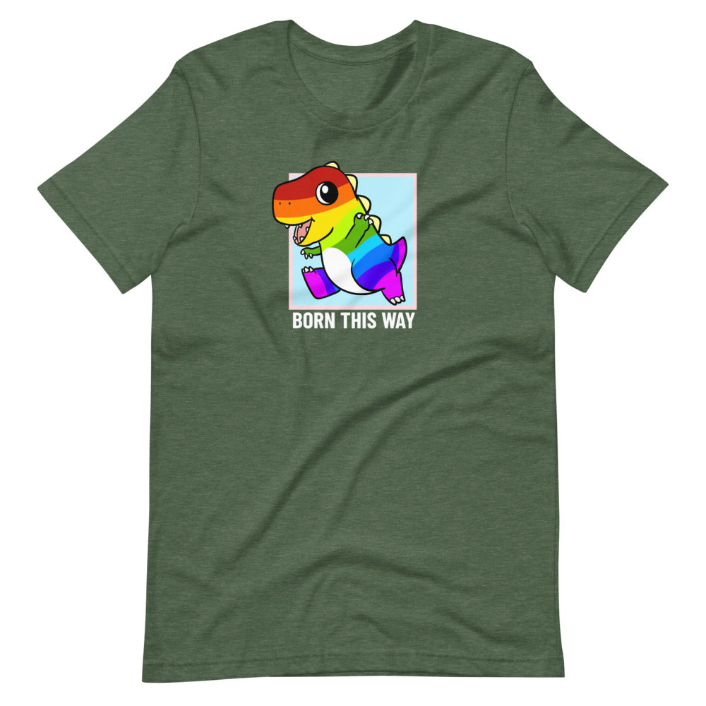 Born This Way LGBT Pride Cartoon Dinosaur Short-Sleeve Unisex T-Shirt - Proud Libertarian - Cartoons of Liberty