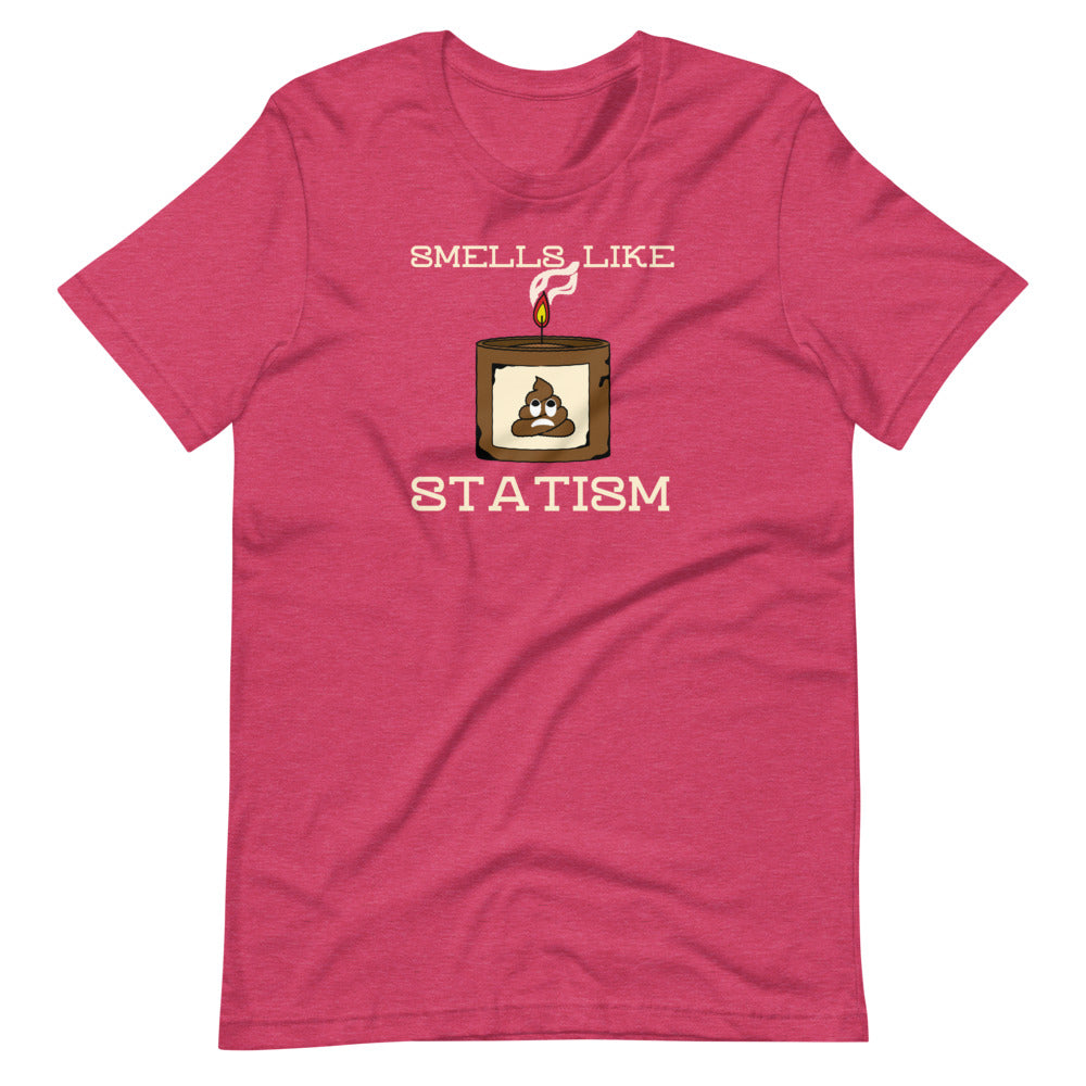 Smells Like Statism Poo Emoji Candle Short-Sleeve Unisex T-Shirt - Proud Libertarian - Proud Libertarian