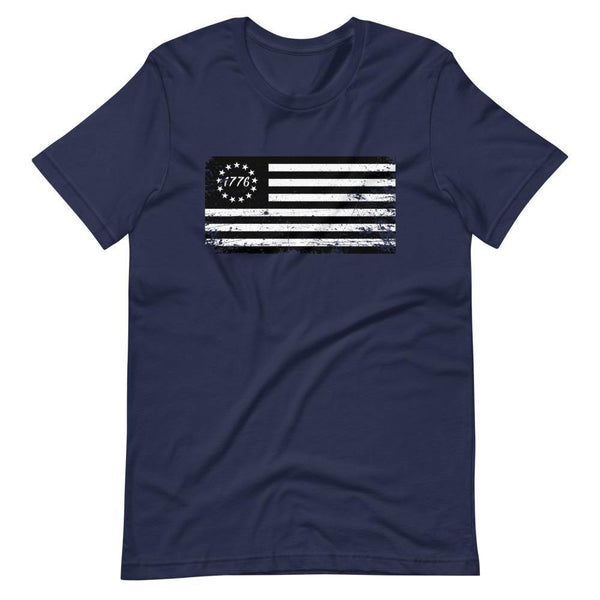 Betsy Ross Flag Black 1776 Distressed Short-Sleeve Unisex T-Shirt - Proud Libertarian - Libertarian Frontier