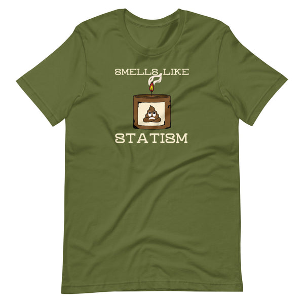 Smells Like Statism Poo Emoji Candle Short-Sleeve Unisex T-Shirt - Proud Libertarian - Proud Libertarian