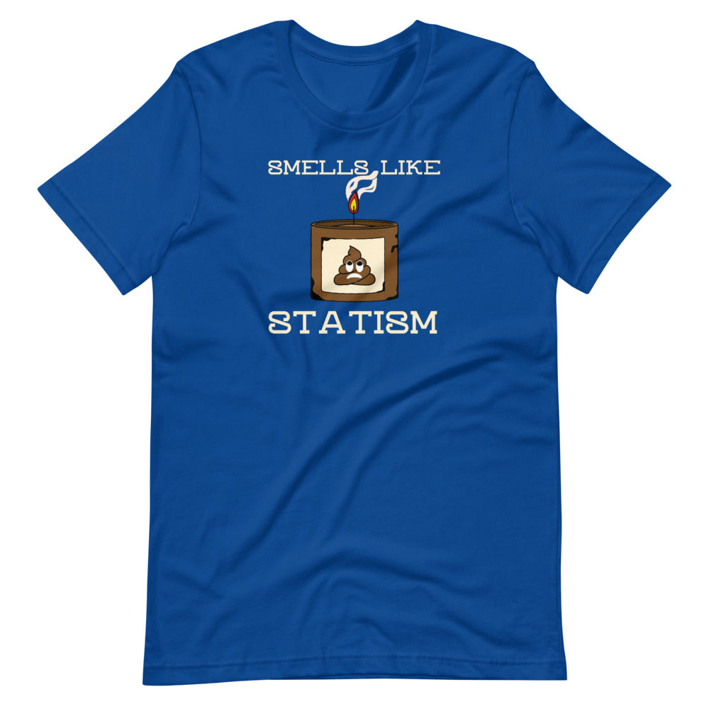 Smells Like Statism Poo Emoji Candle Short-Sleeve Unisex T-Shirt - Proud Libertarian - Proud Libertarian