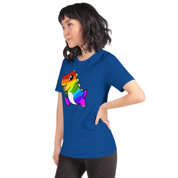 LGBTQ Tyrannosaurus Rex Cartoon Dinosaur Short-Sleeve Unisex T-Shirt - Proud Libertarian - Cartoons of Liberty