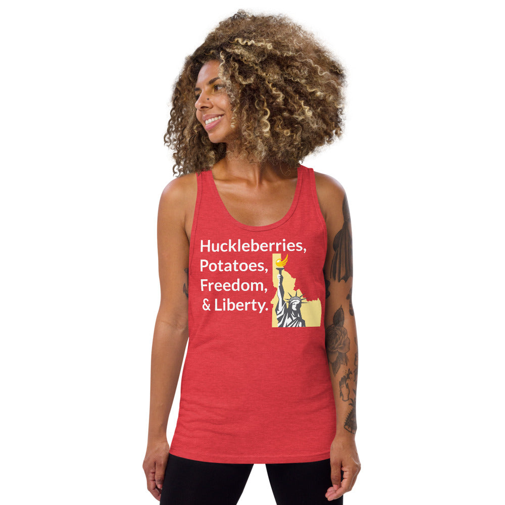 Huckleberries and Potatoes Unisex Tank Top - Proud Libertarian - Libertarian Party of Idaho