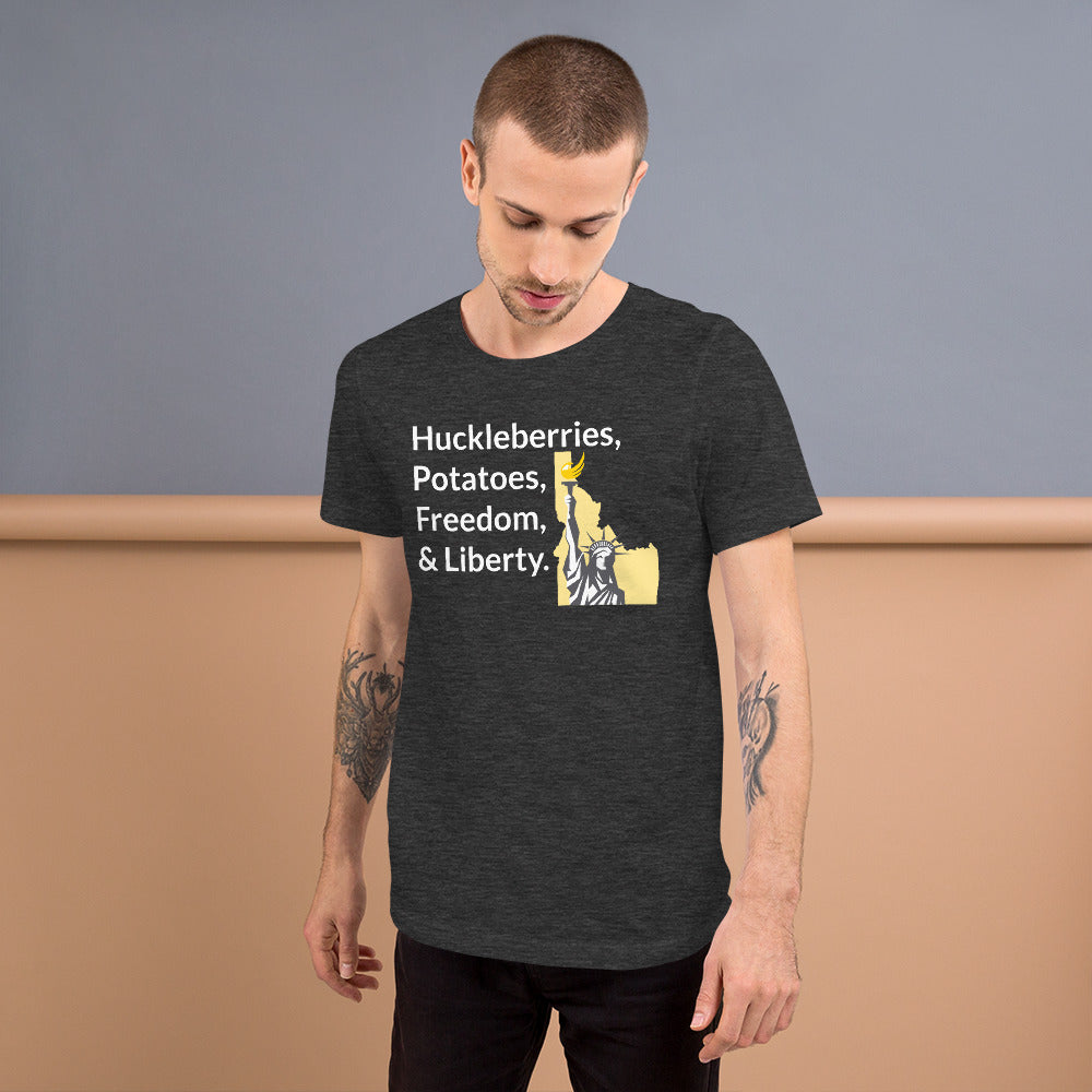 Huckleberries and Potatoes Short-Sleeve Unisex T-Shirt - Proud Libertarian - Libertarian Party of Idaho