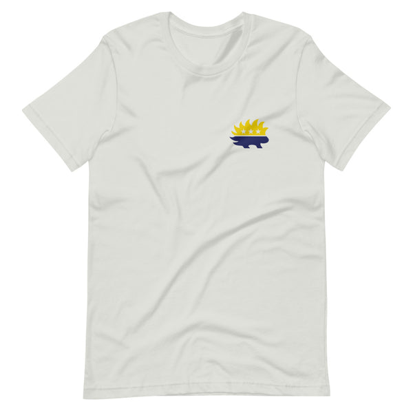 End the Monopoly - Go Gold (With Porcupine) Short-Sleeve Unisex T-Shirt - Proud Libertarian - Libertarian Party of Indiana - Morgan County