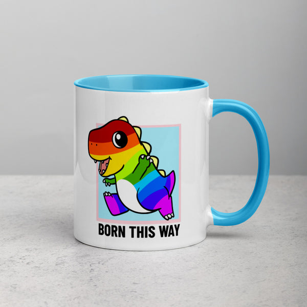Born This Way LGBT Pride Cartoon Porcupine and Dinosaur Mug with Color Inside - Proud Libertarian - Cartoons of Liberty