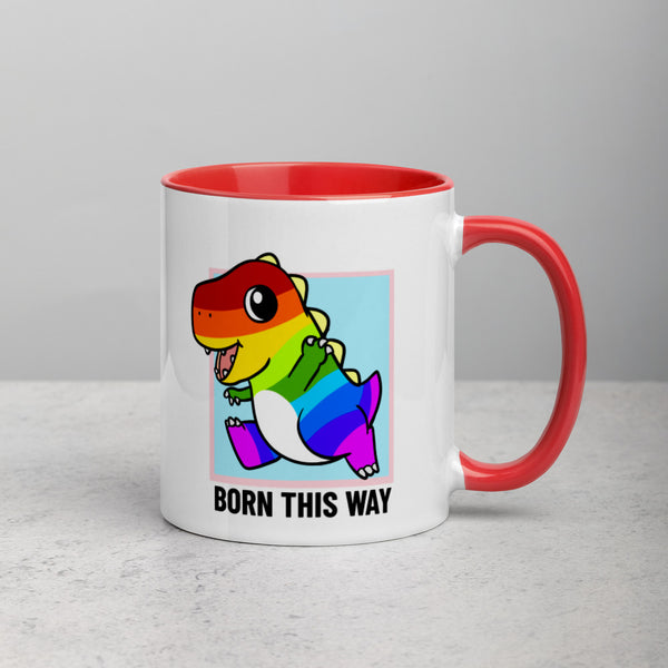 Born This Way LGBT Pride Cartoon Porcupine and Dinosaur Mug with Color Inside - Proud Libertarian - Cartoons of Liberty
