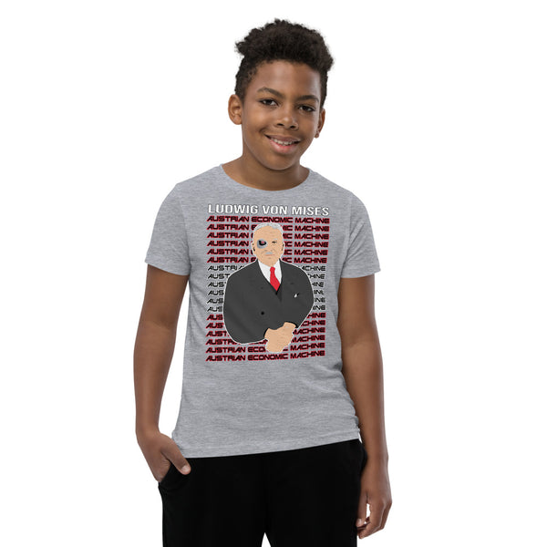 Ludwig von Mises - Austrian Economics Machine Youth Short Sleeve T-Shirt - Proud Libertarian - Hunter Wynn Designs