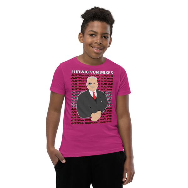 Ludwig von Mises - Austrian Economics Machine Youth Short Sleeve T-Shirt - Proud Libertarian - Hunter Wynn Designs