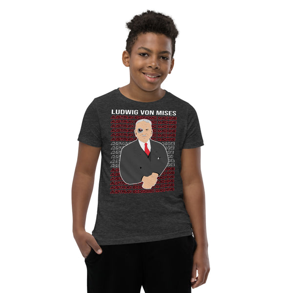 Ludwig von Mises - Austrian Economics Machine Youth Short Sleeve T-Shirt - Proud Libertarian - Hunter Wynn Designs