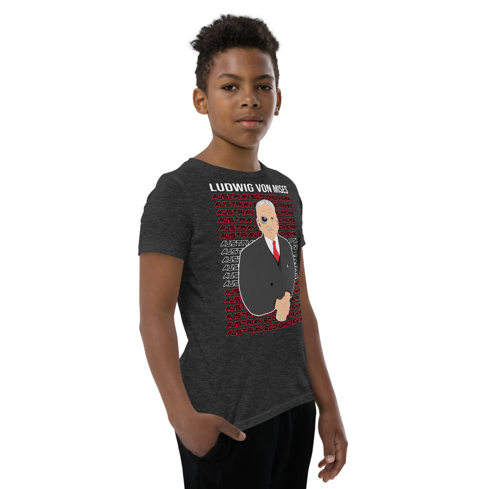 Ludwig von Mises - Austrian Economics Machine Youth Short Sleeve T-Shirt - Proud Libertarian - Hunter Wynn Designs