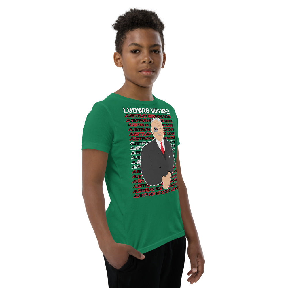 Ludwig von Mises - Austrian Economics Machine Youth Short Sleeve T-Shirt - Proud Libertarian - Hunter Wynn Designs