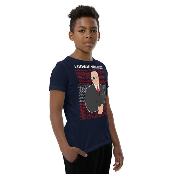 Ludwig von Mises - Austrian Economics Machine Youth Short Sleeve T-Shirt - Proud Libertarian - Hunter Wynn Designs